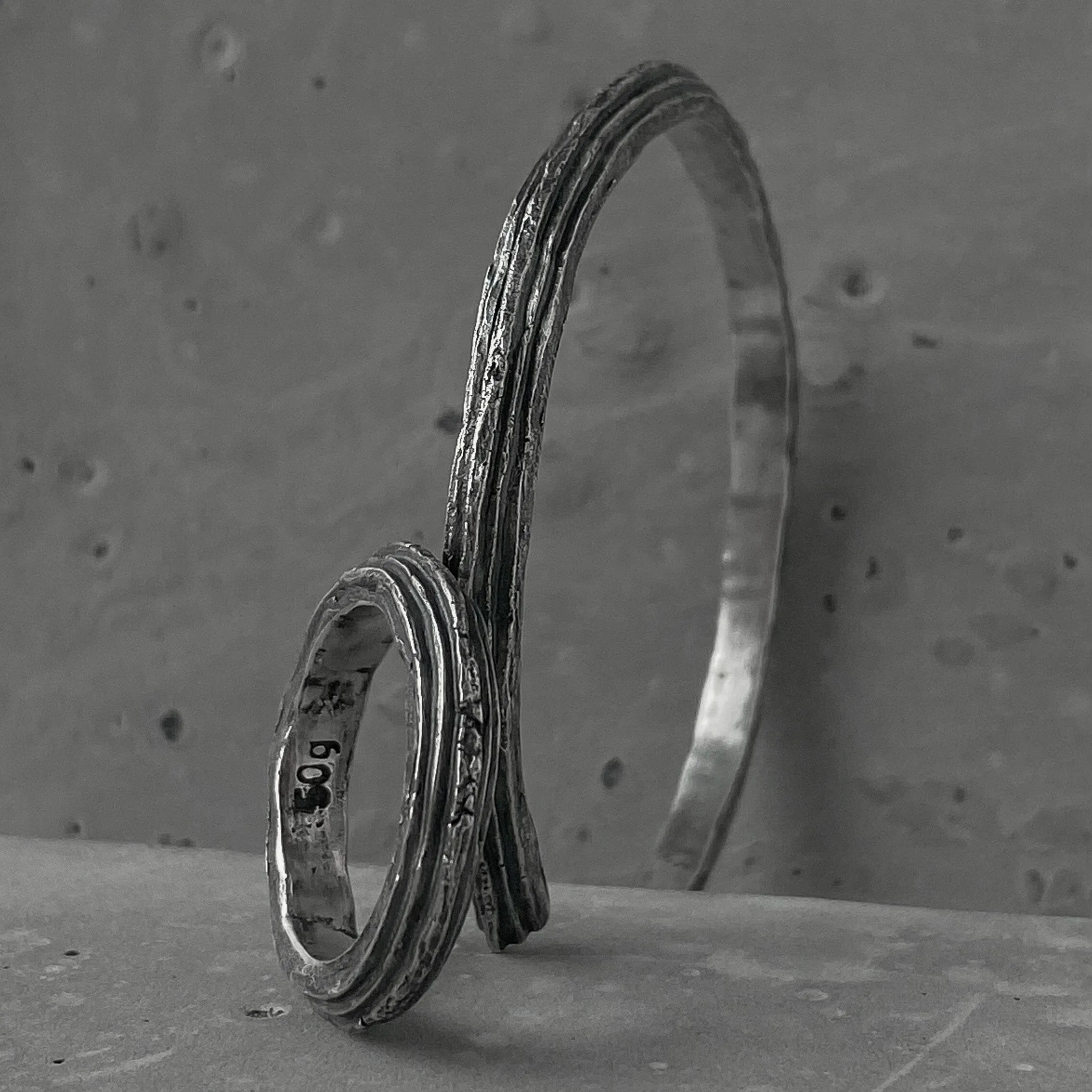 Orbit bangle- thin silver cuff bracelet with unusual hancrafted texture
