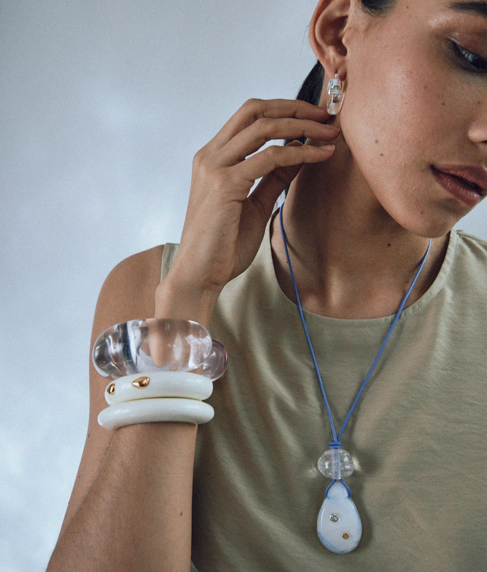 Ridge Cuff in Alabaster & Gold Stud