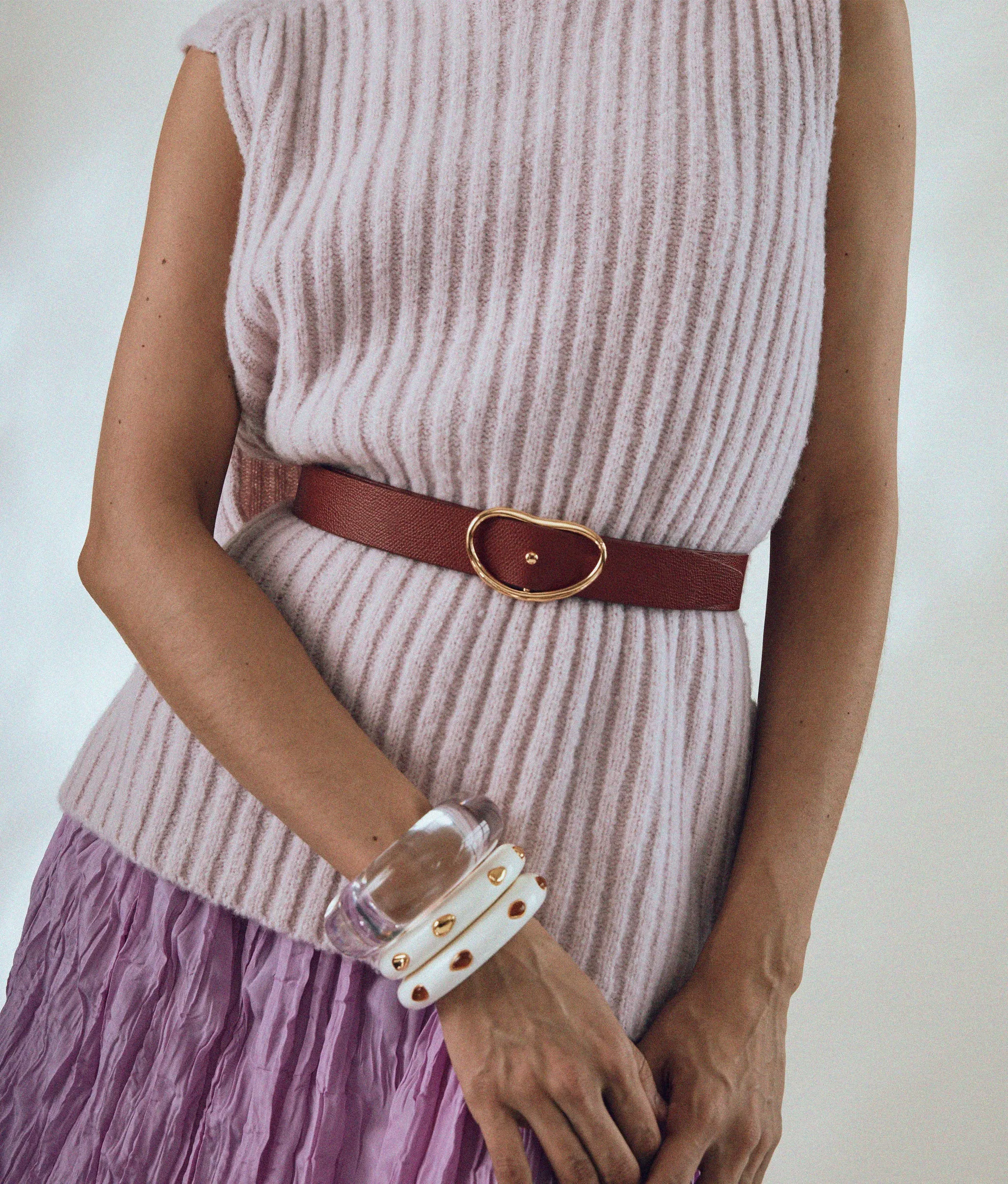 Ridge Cuff in Alabaster & Gold Stud