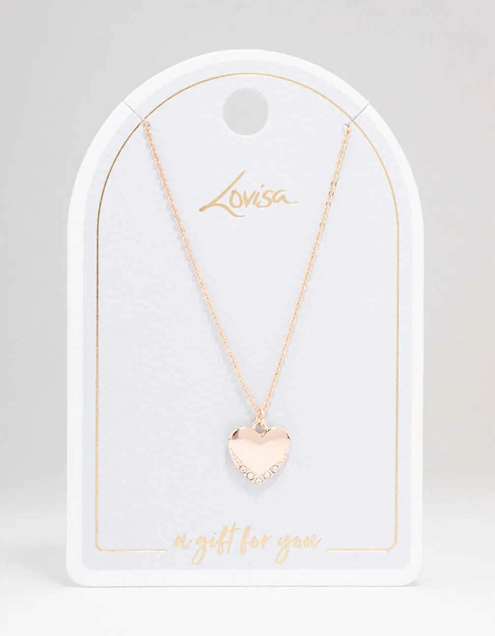 Rose Gold Simple Heart Diamante Necklace