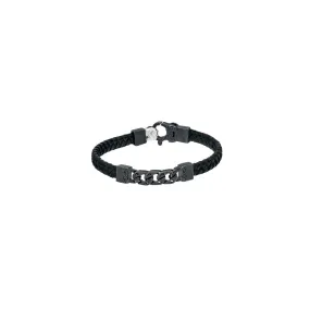 Sterling Silver Oxidized Flaming Tongue Italian Leather Bracelet with Black Diamonds