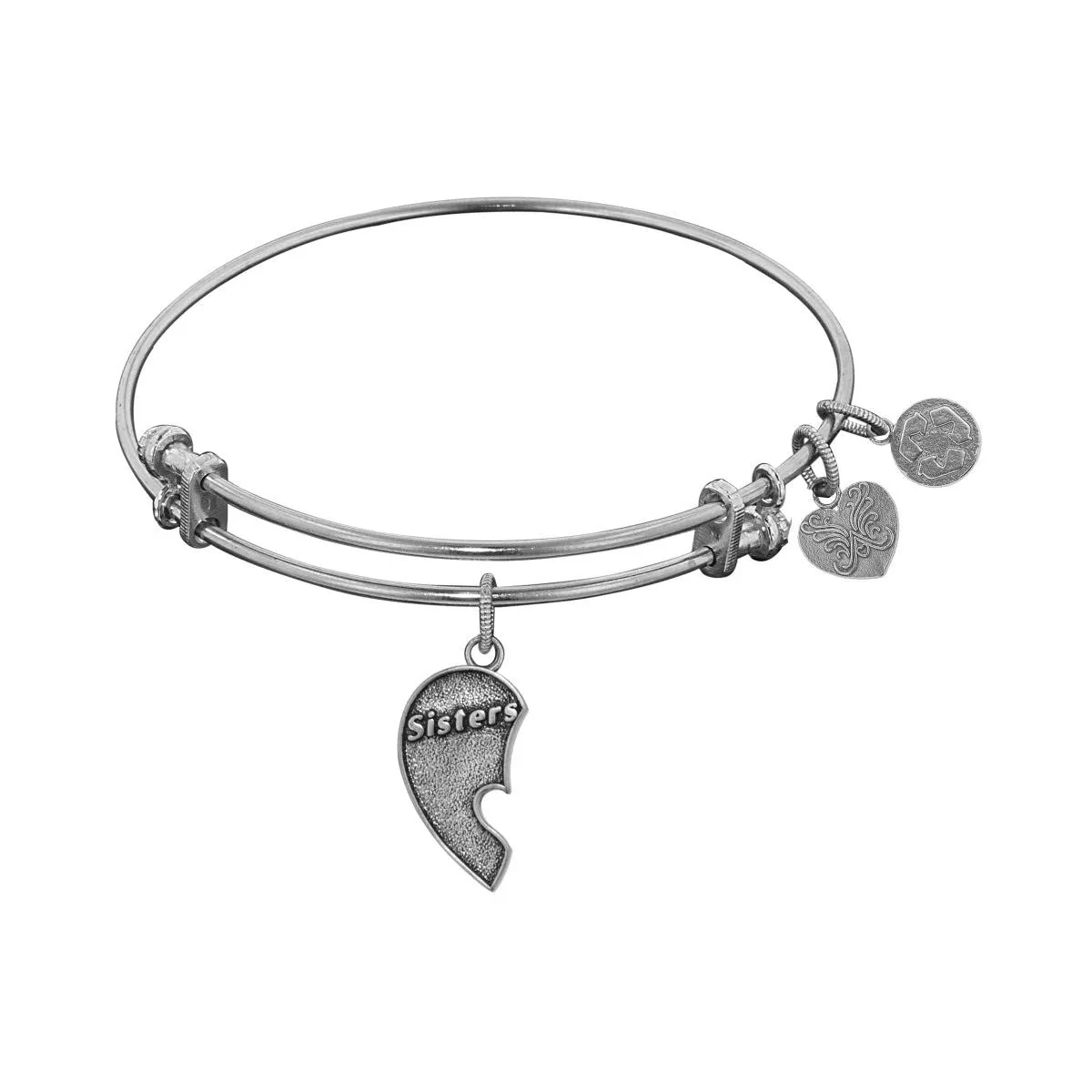 Stipple Finish Brass Left-Half Heart Sisters Angelica Bangle Bracelet, 7.25"