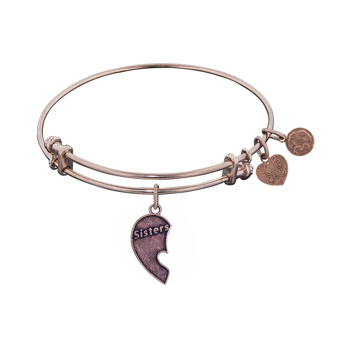 Stipple Finish Brass Left-Half Heart Sisters Angelica Bangle Bracelet, 7.25"